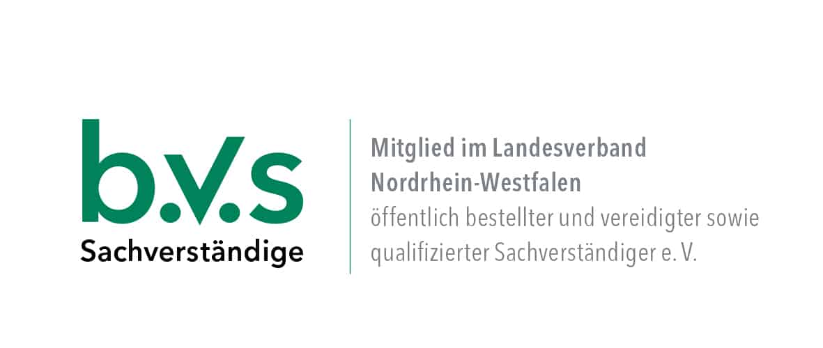Mitglied im Bundesverband öffentlich bestellter und vereidigter sowie qualifizierter Sachverständiger e.V. (BVS) Mitglied im Bundesverband öffentlich bestellter und vereidigter sowie qualifizierter Sachverständiger e.V. (BVS)